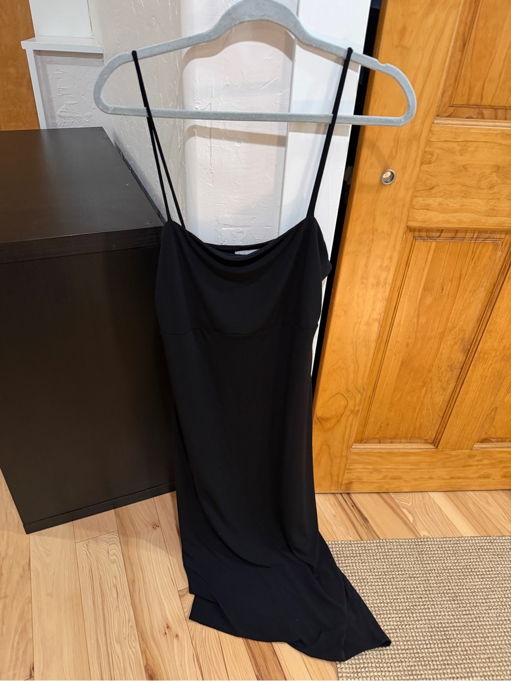 Leith Black Maxi Slip Dress with Thin Straps